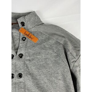 belldini Gray Mock‎ Neck Button Front Sweatshirt Pullover Top